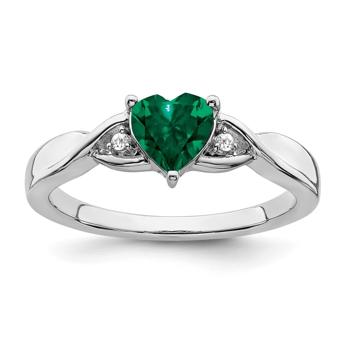 0.77 Ct Heart Gemstone and White Diamond Prong Silver Three Stone Twisted Band Ring