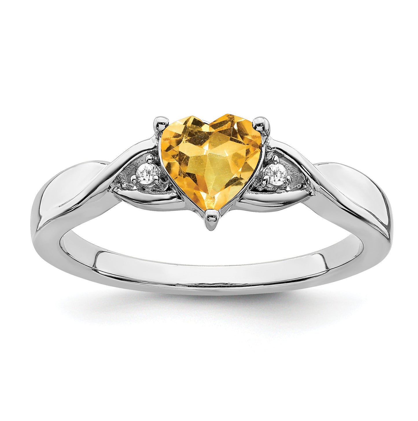 0.77 Ct Heart Gemstone and White Diamond Prong Silver Three Stone Twisted Band Ring