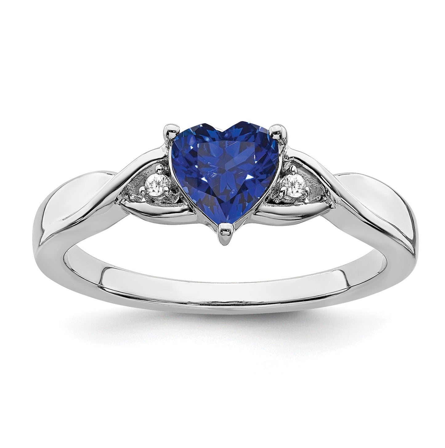 0.77 Ct Heart Gemstone and White Diamond Prong Silver Three Stone Twisted Band Ring