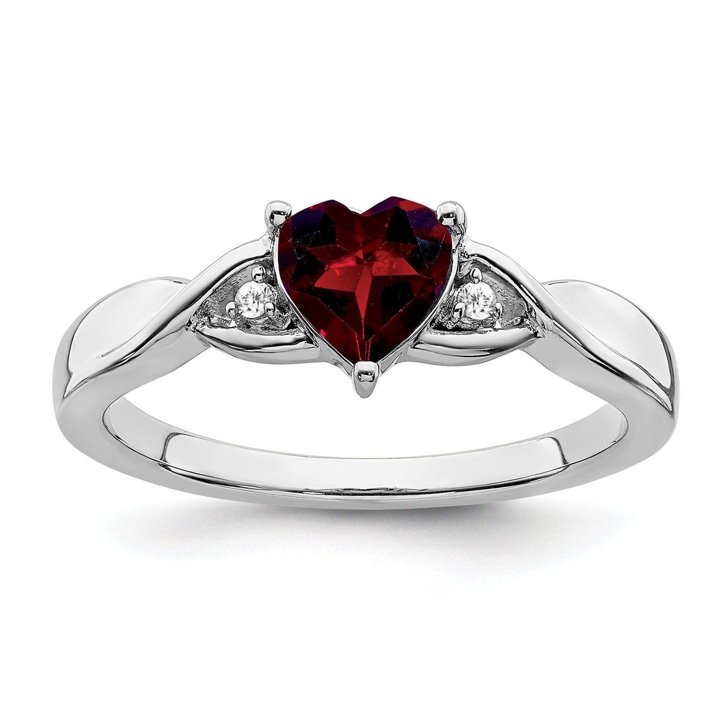 0.77 Ct Heart Gemstone and White Diamond Prong Silver Three Stone Twisted Band Ring
