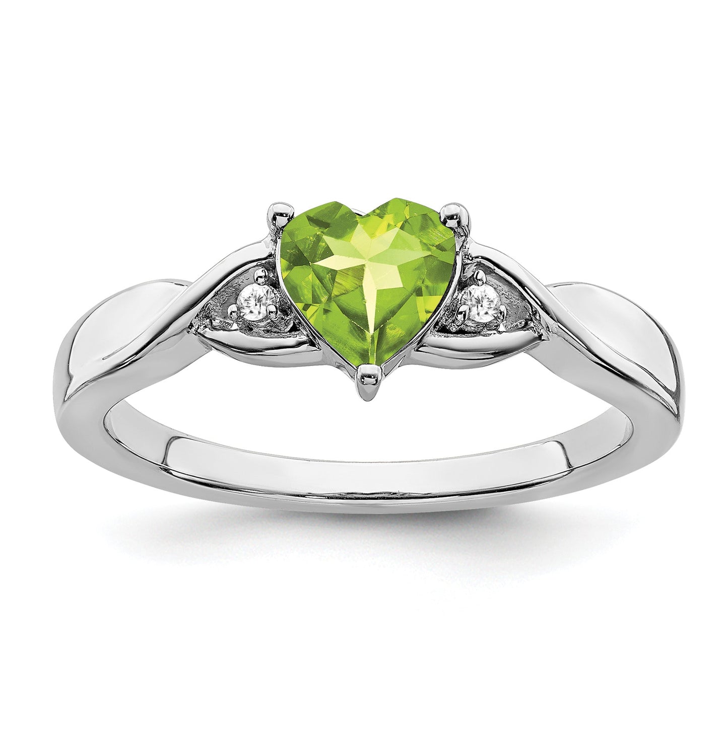 0.77 Ct Heart Gemstone and White Diamond Prong Silver Three Stone Twisted Band Ring