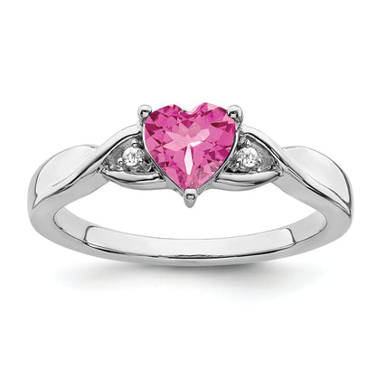 0.77 Ct Heart Gemstone and White Diamond Prong Silver Three Stone Twisted Band Ring