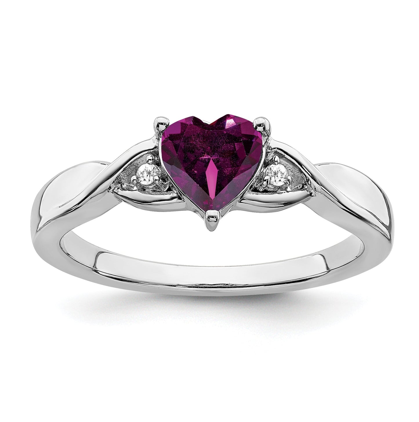0.77 Ct Heart Gemstone and White Diamond Prong Silver Three Stone Twisted Band Ring