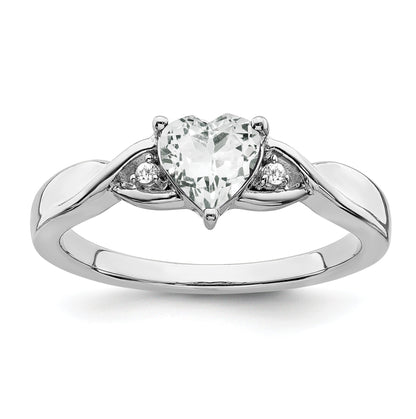 0.77 Ct Heart Gemstone and White Diamond Prong Silver Three Stone Twisted Band Ring