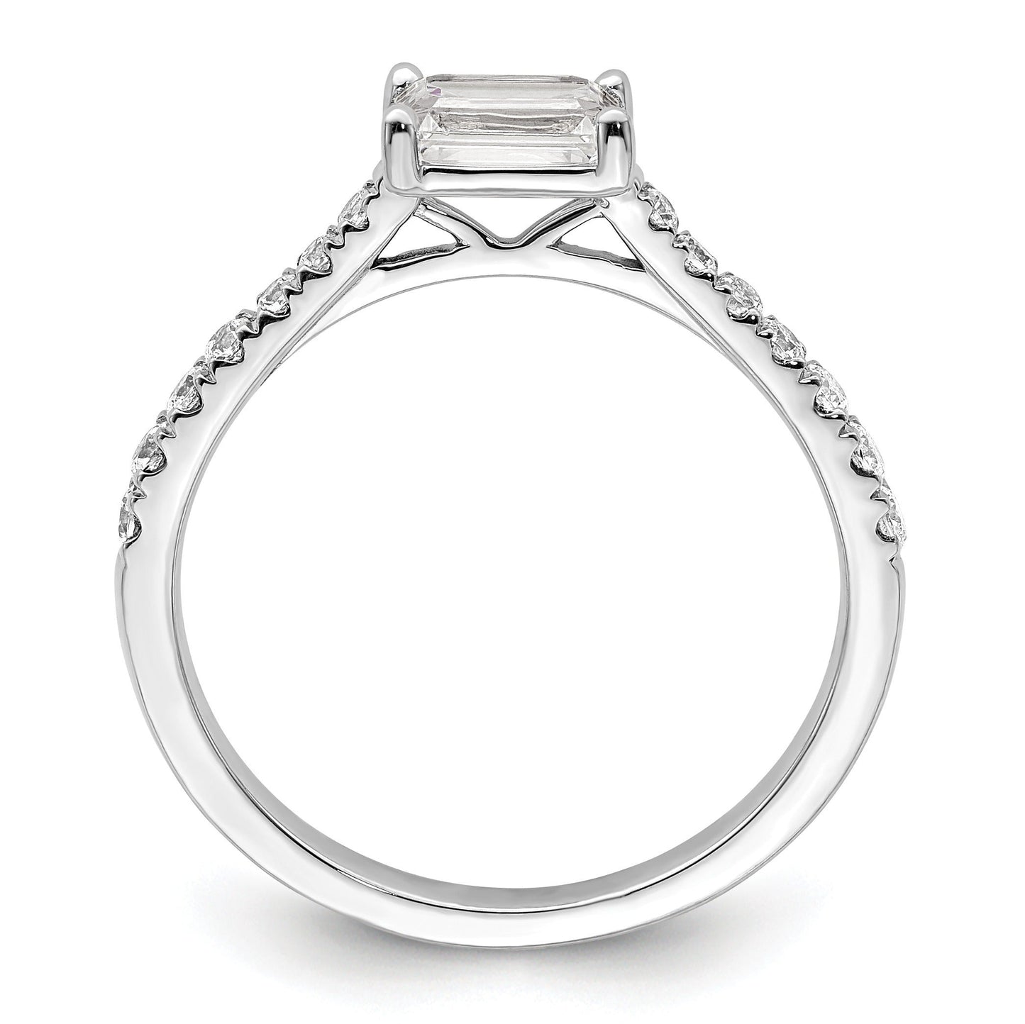 0.25 Ct Emerald-Cut White Diamond Prong 14K White Gold Semi Mount East West Ring