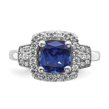 2 Ct Cushion Blue Created Sapphire & Lab Diamond Prong 10K White Gold Halo Ring