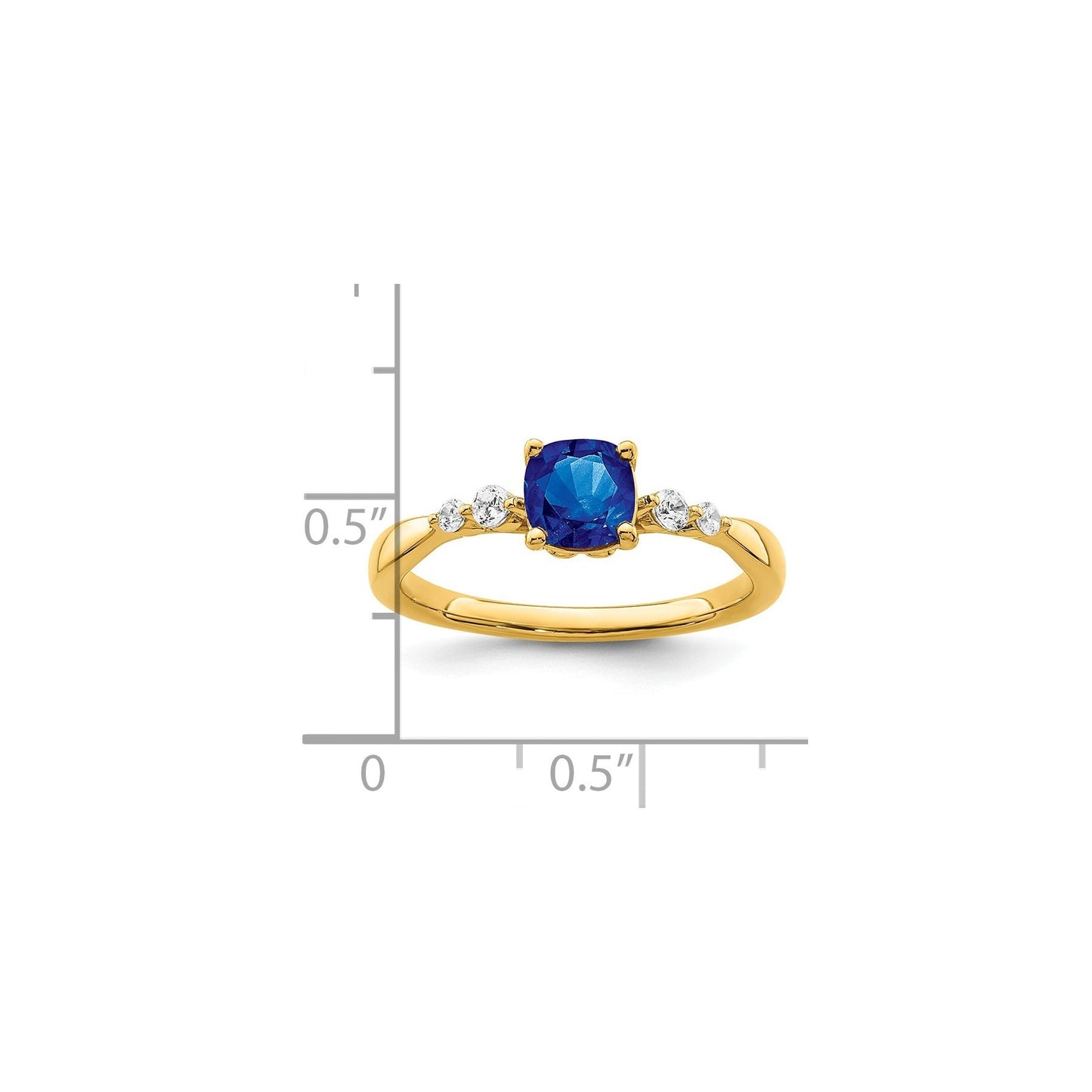 0.55 Ct Cushion Cut Blue Sapphire with Diamond 14k Yellow Gold Five Stone Ring