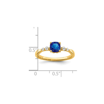0.55 Ct Cushion Cut Blue Sapphire with Diamond 14k Yellow Gold Five Stone Ring