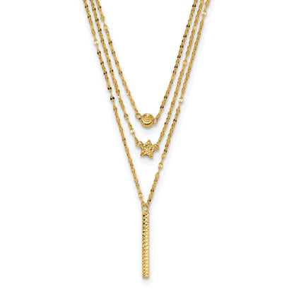 Diamond-Cut Star 14K Gold Three Strand Beaded Layered Necklace