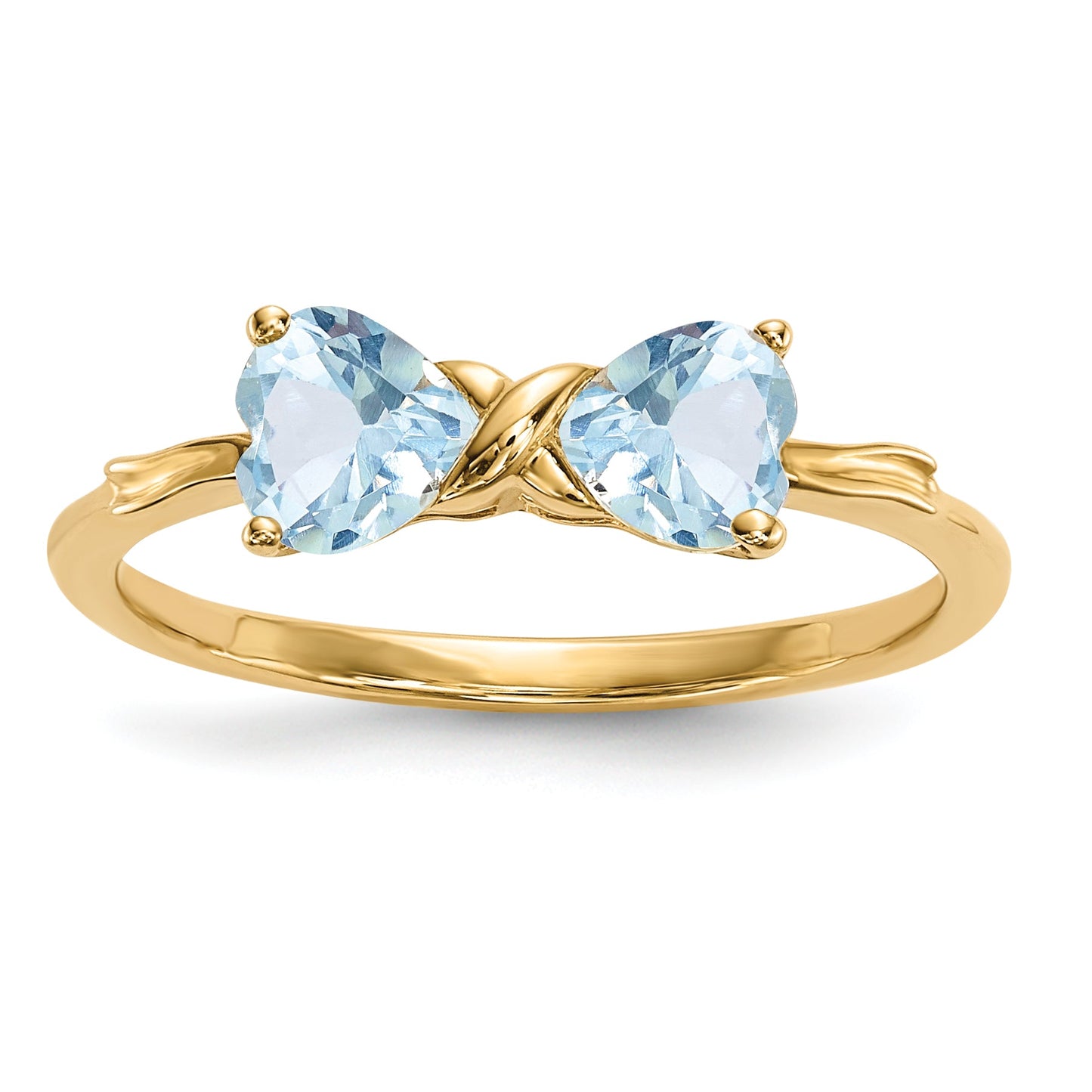 14k Yellow Gold Bow Dual Heart Birthstone Ring