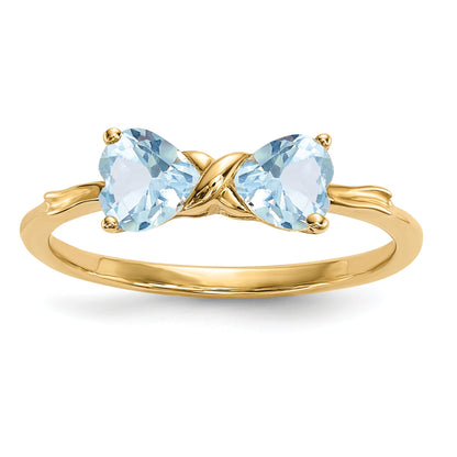 14k Yellow Gold Bow Dual Heart Birthstone Ring
