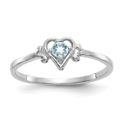 Blue Aquamarine Birthstone Heart Ring 10K White Gold