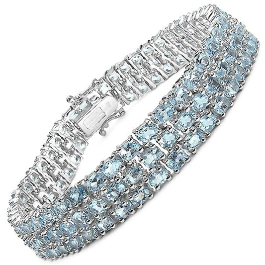 26.20 Ct Oval Sky Blue Topaz Prong Sterling Silver Triple Row Tennis Bracelet