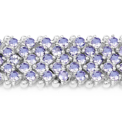 14.70 Cttw Round Violet Tanzanite Prong Sterling Silver Multi-Row Tennis Bracelet