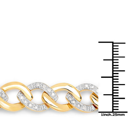 0.70 Ct Round White Diamond Prong Yellow Gold Plated Sterling Silver Cuban Chain Link Bracelet