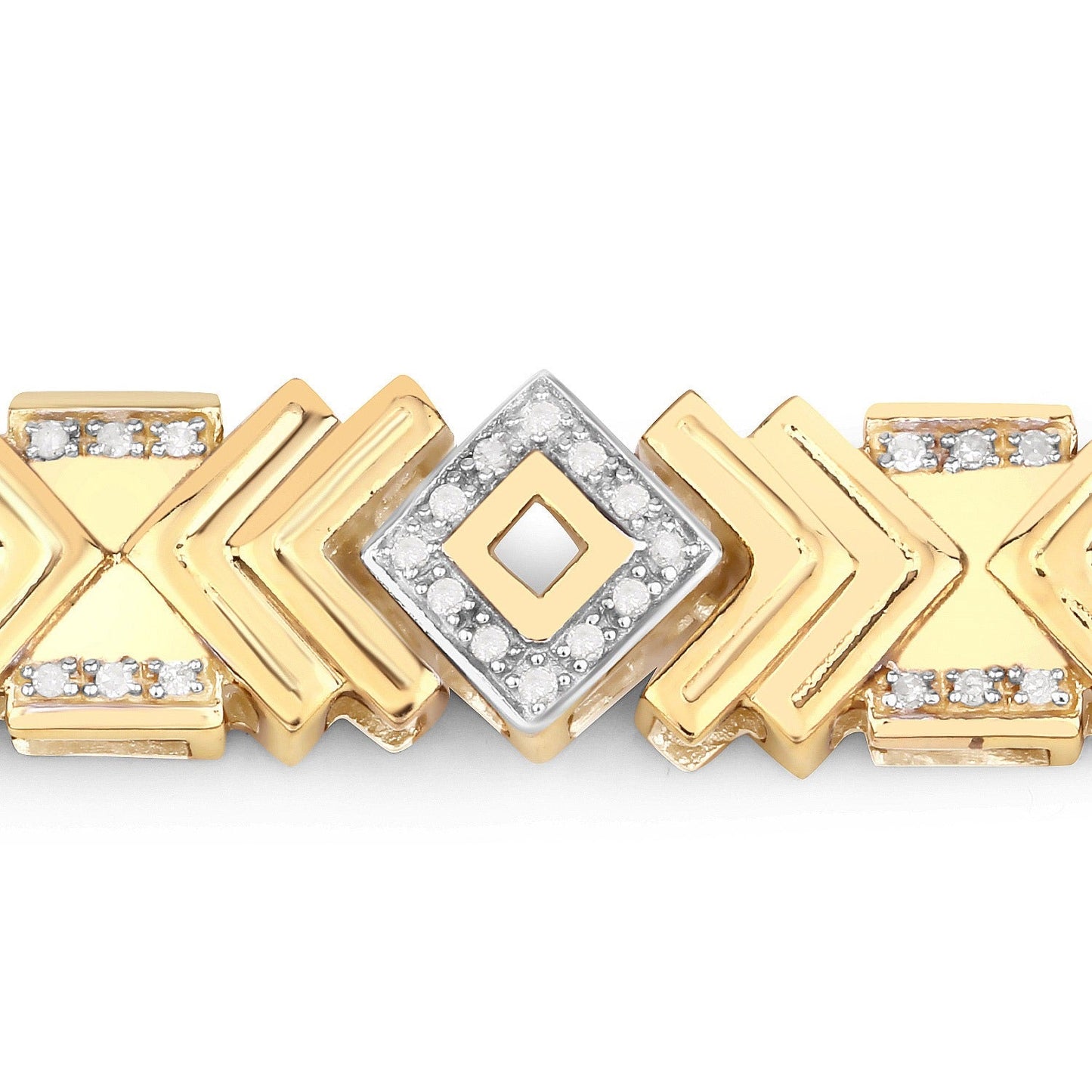 0.98 Ct Round White Diamond Prong Yellow Gold Over Silver Geometric Chevron Link Cocktail Bracelet