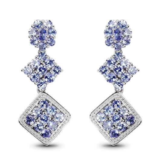Violet Tanzanite Prong Sterling Silver Dangle Earrings