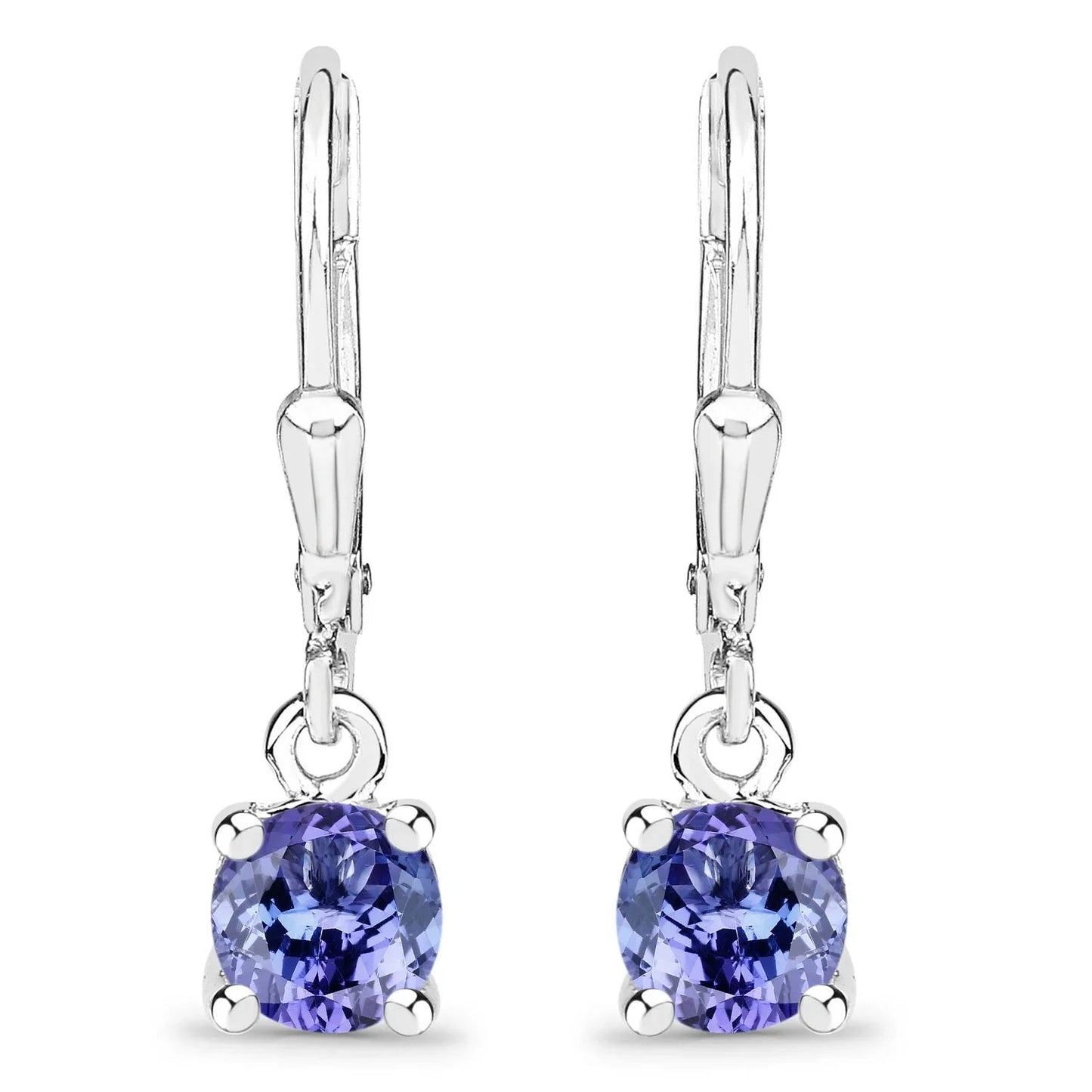 0.94 Ct Round Violet Tanzanite Prong Silver Leverback Dangle Earrings