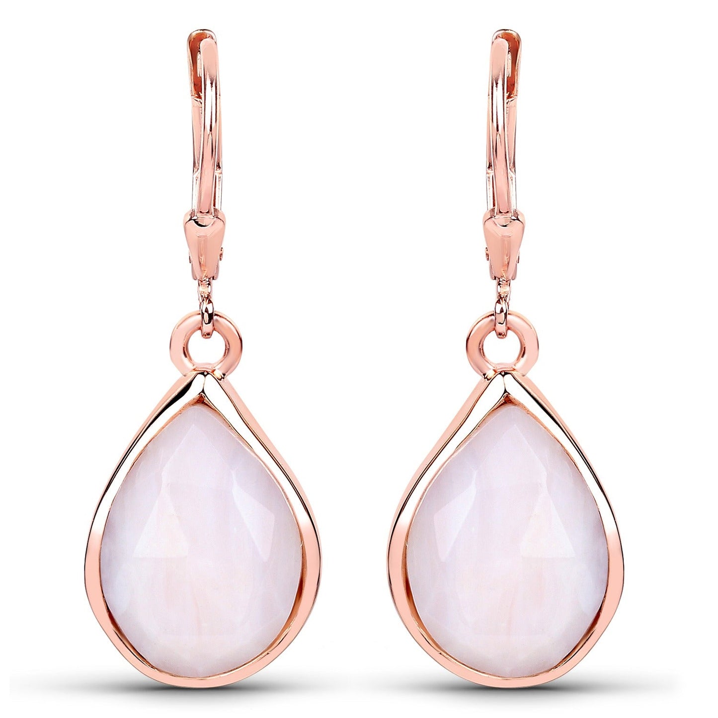 7.60 Ct Pear Pink Opal Bezel 18K Rose Gold Plated Silver Teardrop Dangle Earrings
