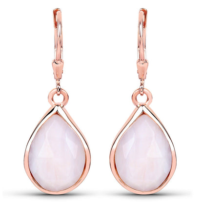 7.60 Ct Pear Pink Opal Bezel 18K Rose Gold Plated Silver Teardrop Dangle Earrings