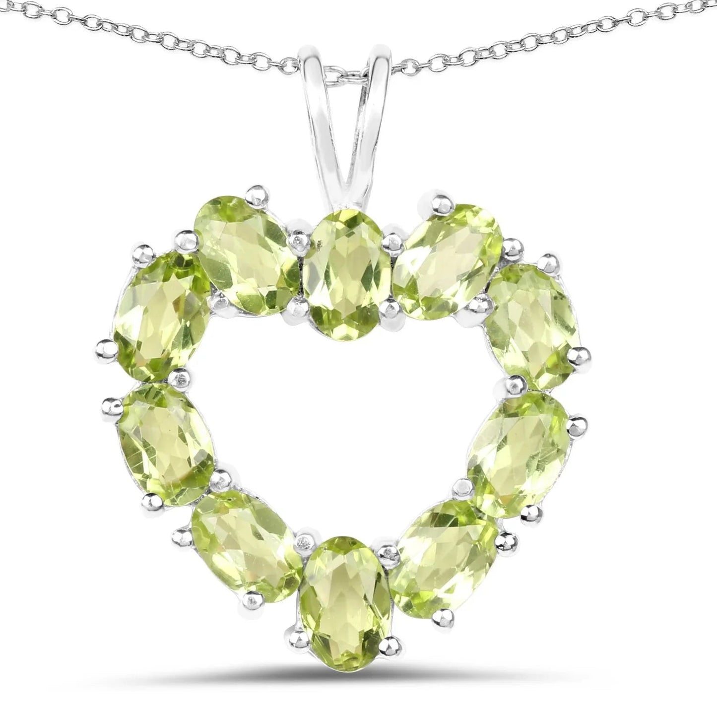 4.50 Ct Oval Green Peridot Prong Silver Heart Pendant Necklace