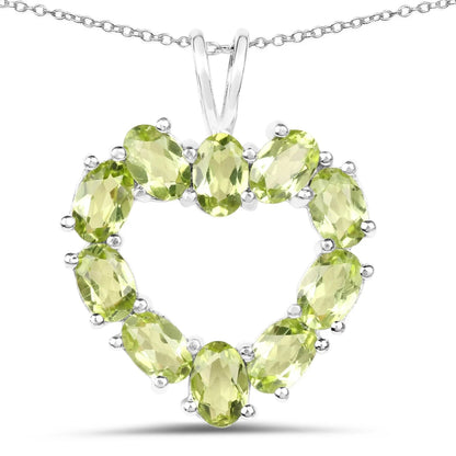 4.50 Ct Oval Green Peridot Prong Silver Heart Pendant Necklace