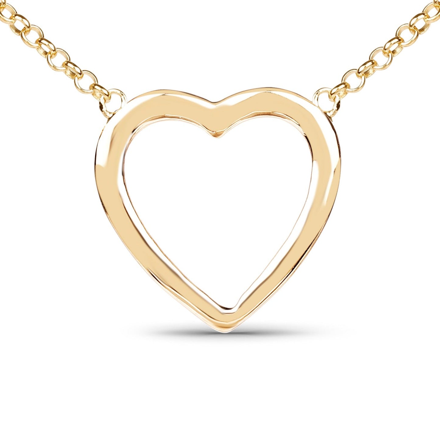14K Yellow Gold Over Silver Heart Pendant Cable Chain Necklace