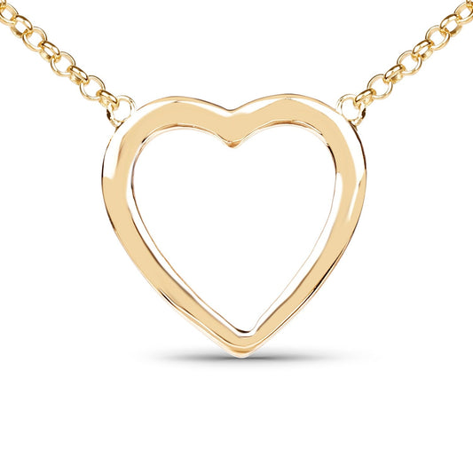 14K Yellow Gold Over Silver Heart Pendant Cable Chain Necklace