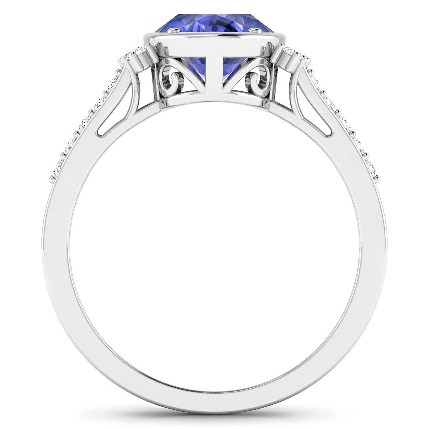 1.41 Ct Oval Violet Tanzanite & Lab Diamond Bezel 14K Gold Bridge Ring