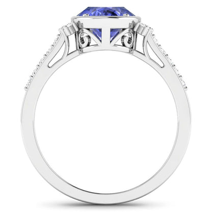 1.41 Ct Oval Violet Tanzanite & Lab Diamond Bezel 14K Gold Bridge Ring