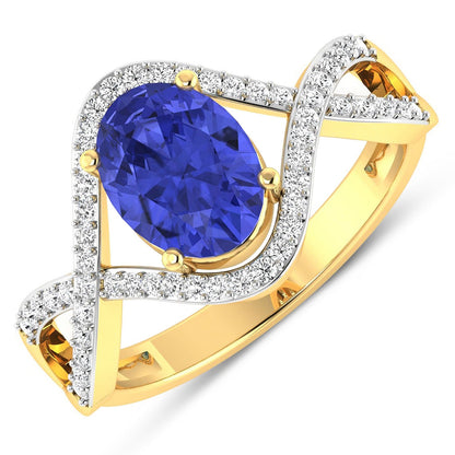 1.09 Ct Oval Violet Tanzanite Lab Diamond Prong 14k Gold Crossover Ring