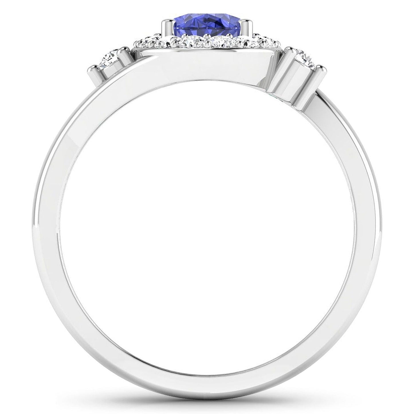 0.75 Ct Oval Violet Tanzanite & Lab Diamond Prong 14K Gold Halo Bypass Ring