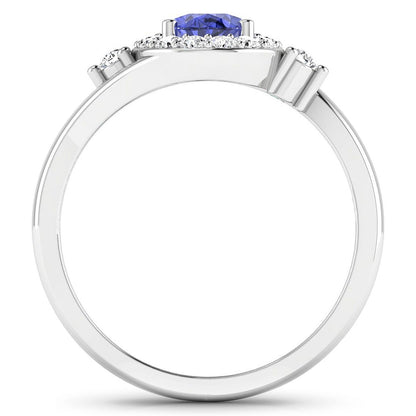 0.75 Ct Oval Violet Tanzanite & Lab Diamond Prong 14K Gold Halo Bypass Ring