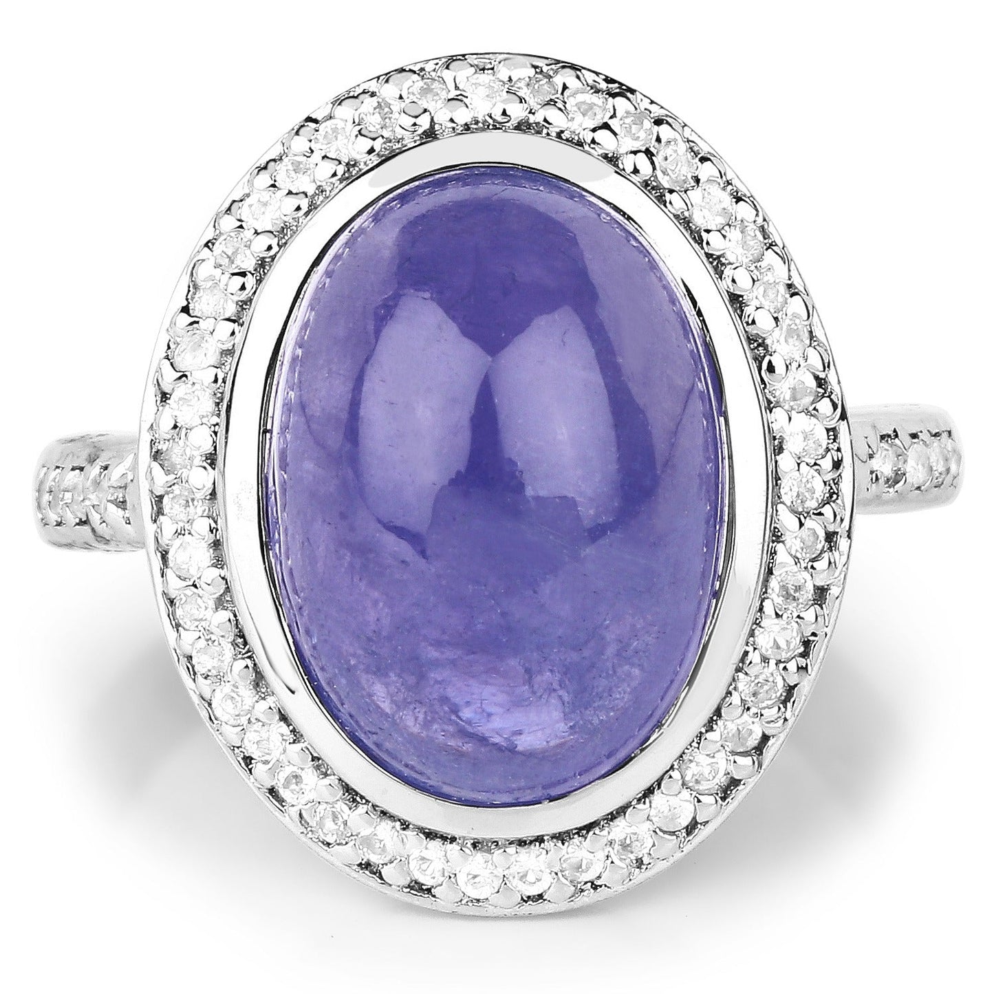 8.26 Ct Oval Violet Tanzanite Halo Silver Pave Cocktail Ring