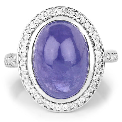 8.26 Ct Oval Violet Tanzanite Halo Silver Pave Cocktail Ring