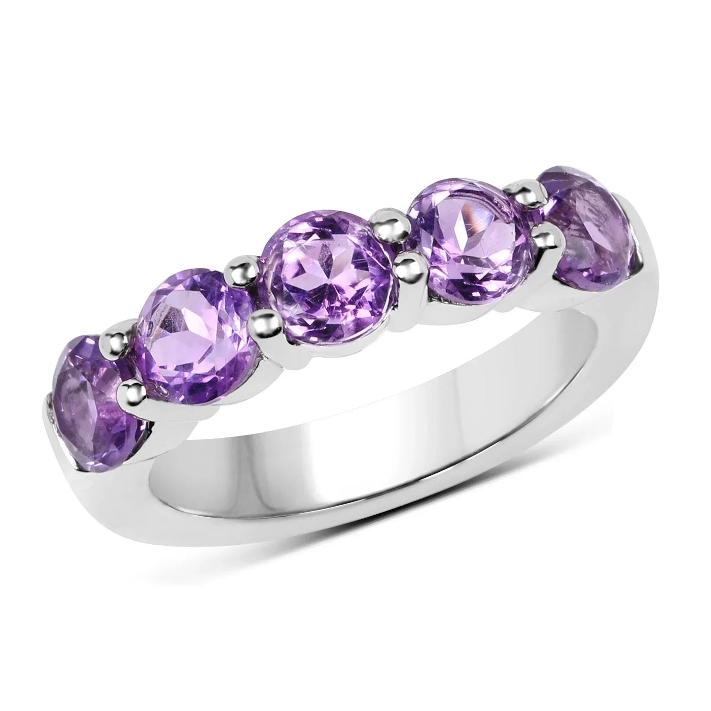 2.25 Ct Round Purple Amethyst Prong Silver Five Stone Ring
