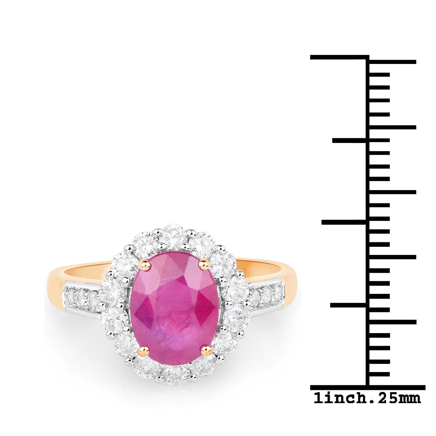 2.85 Ct Oval Pink Burma Ruby and Diamond  Prong 18K Yellow Gold Halo Pave Ring