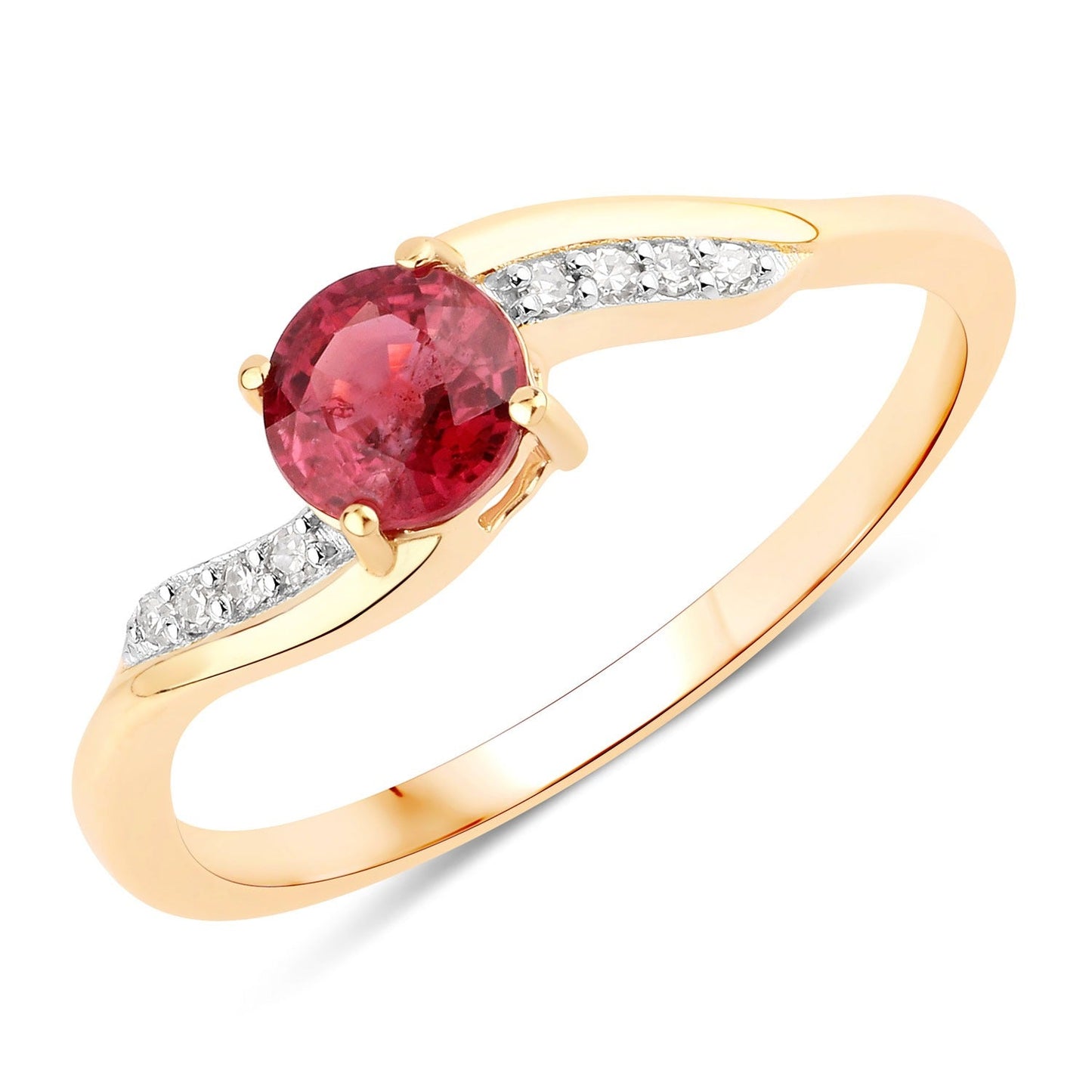 0.55 Ct Round Pink Ruby & Diamond Prong 14K Yellow Gold Pave Bypass Ring
