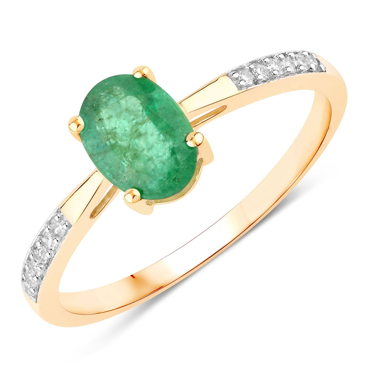 0.78 Cttw Oval Green Zambian Emerald and Diamond 14K Yellow Gold Bridge Ring