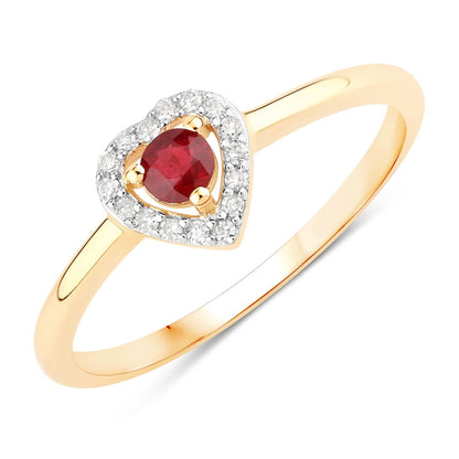 0.13 Ct Round Pink Ruby & Diamond Prong 14K Yellow Gold Halo Heart Ring