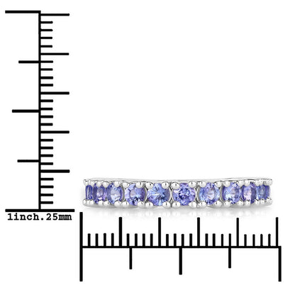 1.70 Ct Round Violet Tanzanite Prong Rhodium Plated Silver Eternity Ring
