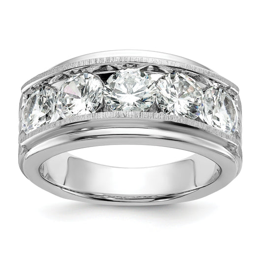 3.5 ct Lab Grown Diamond Five Stone Brushed and Grooved Men's Ring 14k White Gold