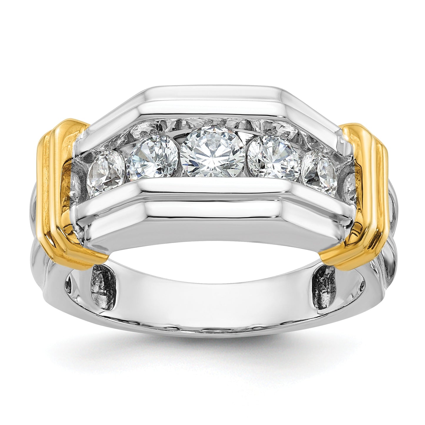 14k Two-tone 1 ct Lab Grown Diamond Five Stone Grooved Men's Ring