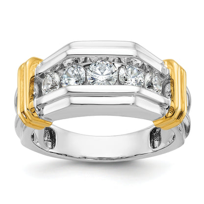 14k Two-tone 1 ct Lab Grown Diamond Five Stone Grooved Men's Ring