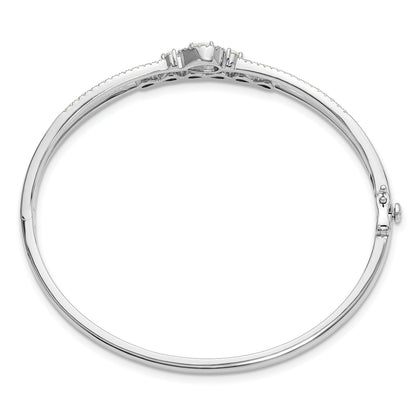 14k White Gold Lab Diamond Double Strand Infinity and Pear Bangle Bracelet
