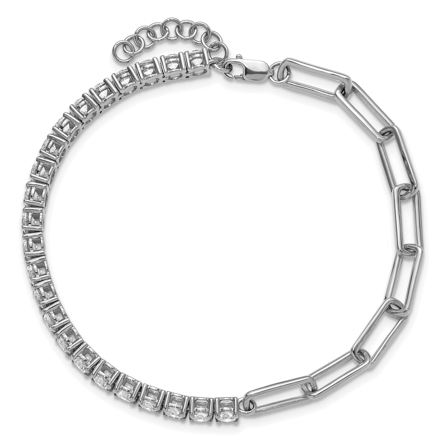 14K Gold Lab Grown Diamond Half Paperclip Fancy Link Bracelet