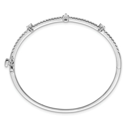 14k White Gold  Lab Diamond Round and Pear Hinged Bangle Bracelet