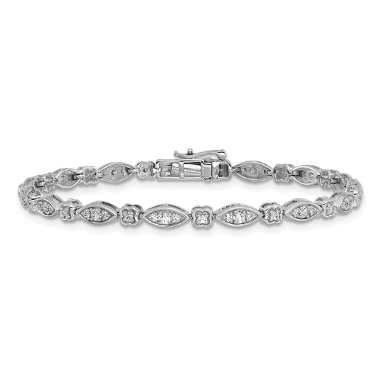 14k White Gold 1 carat Lab Grown Diamond  7 inch Fancy Bracelet