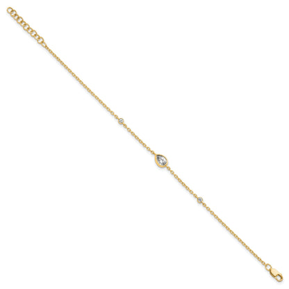 0.43 Ct Pear White Lab Grown Diamond Bezel 14K Yellow Gold Station Chain Bracelet