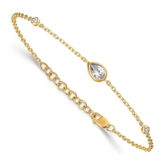 0.43 Ct Pear White Lab Grown Diamond Bezel 14K Yellow Gold Station Chain Bracelet